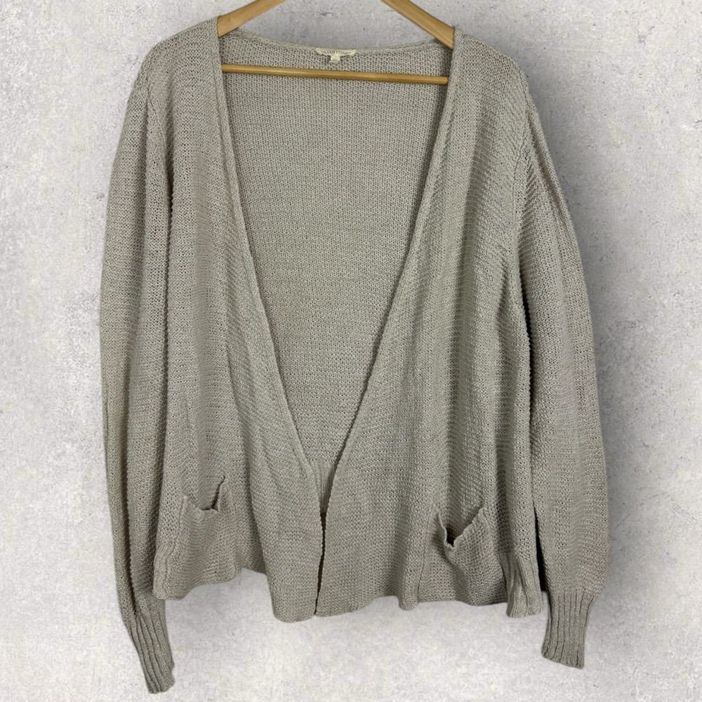 Eileen Fisher Linen Blend Knit Cardigan Sweater Womens Size XL Beige Neutral Top